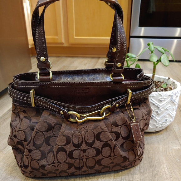 Coach Handbags - Coach Hampton Signature Satchel F15672 Brown